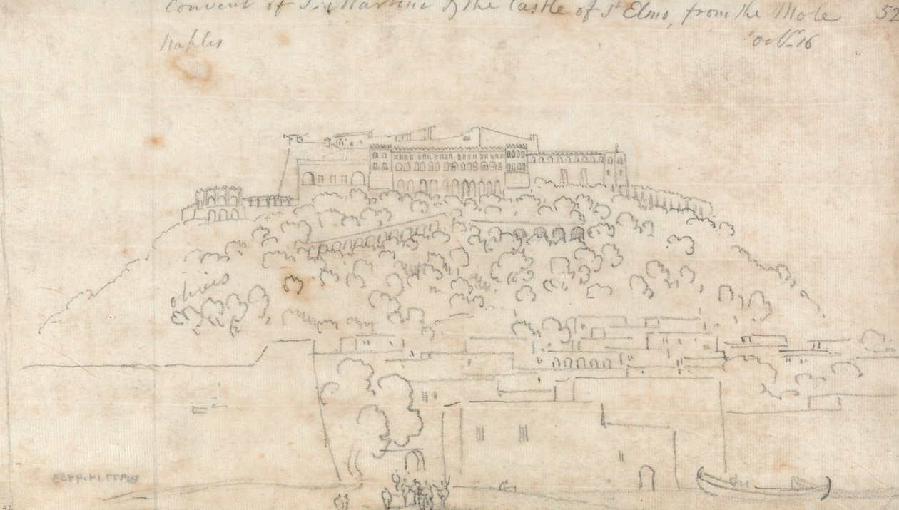 Klooster van S. Martino en Castello di Sant Elmo vanaf de pier, Napels door John Robert Cozens