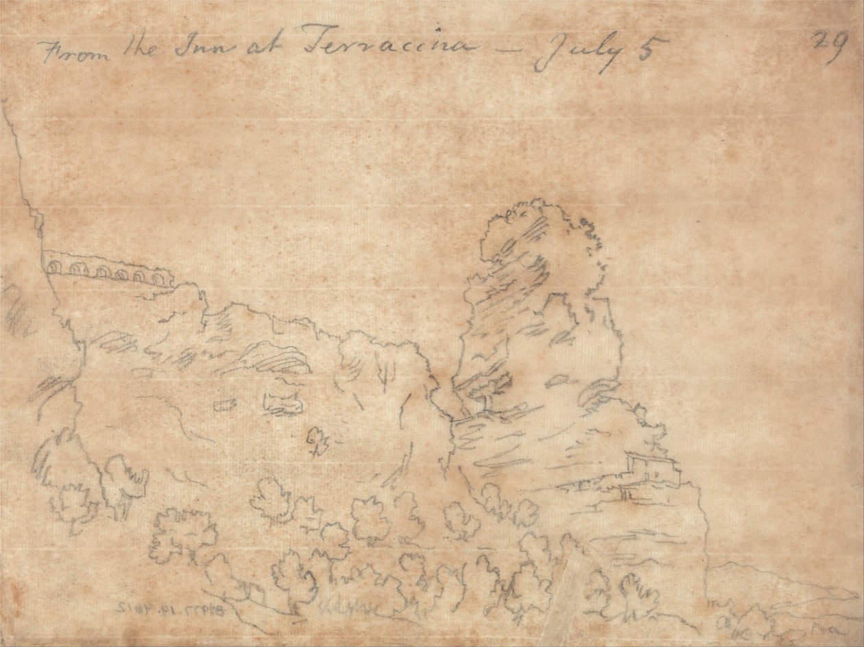 Vanaf de herberg in Terracina door John Robert Cozens
