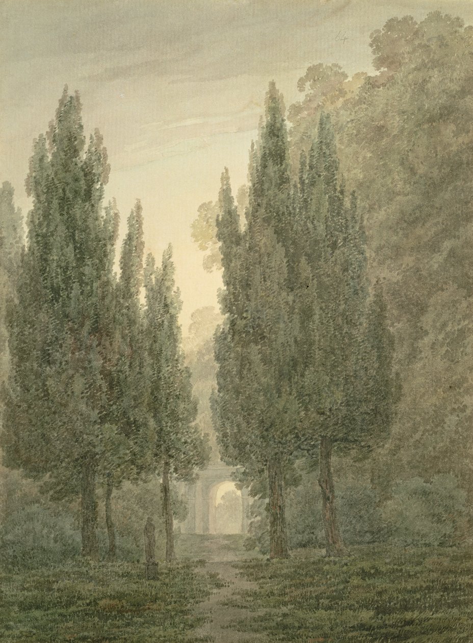 In de Tuinen van de Villa Pamphili door John Robert Cozens