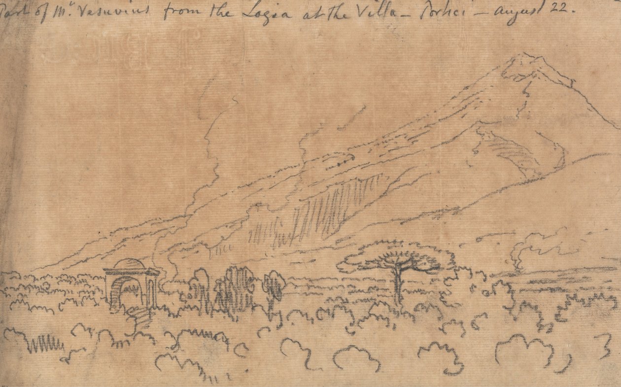 Deel van de Vesuvius vanaf de Loggia bij de Villa, Portici, 22 augustus door John Robert Cozens