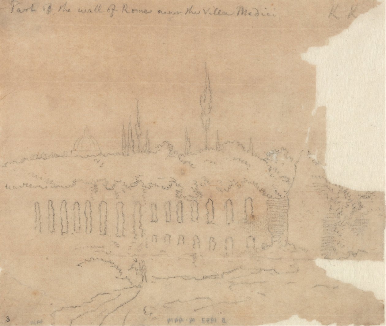 Deel van de muur van Rome nabij de Villa Medici door John Robert Cozens