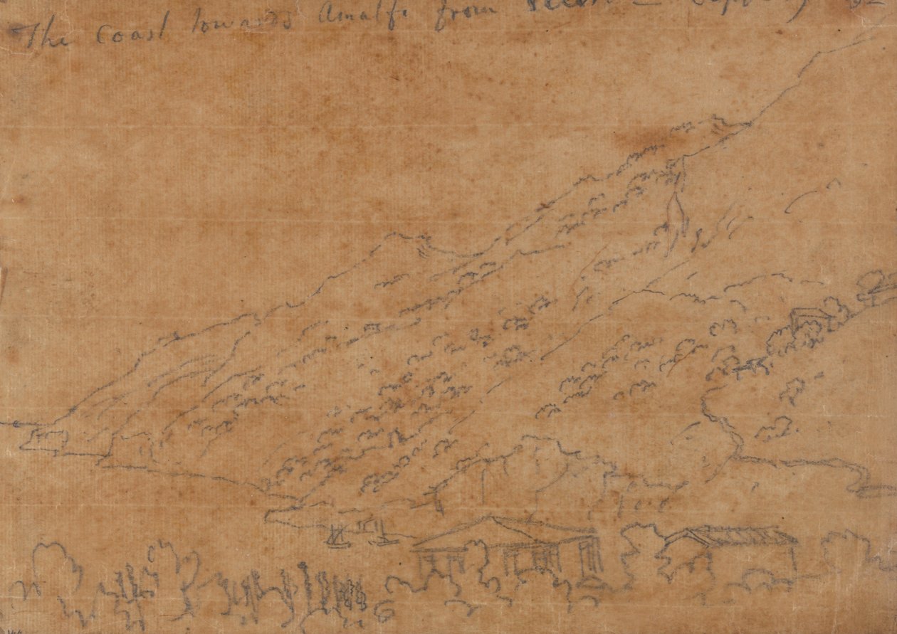 De kust richting Amalfi vanuit Vietri, 19 september door John Robert Cozens