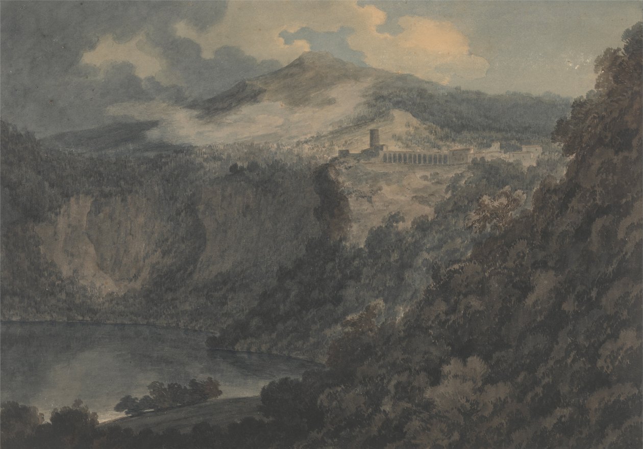 Het Meer en de Stad van Nemi door John Robert Cozens