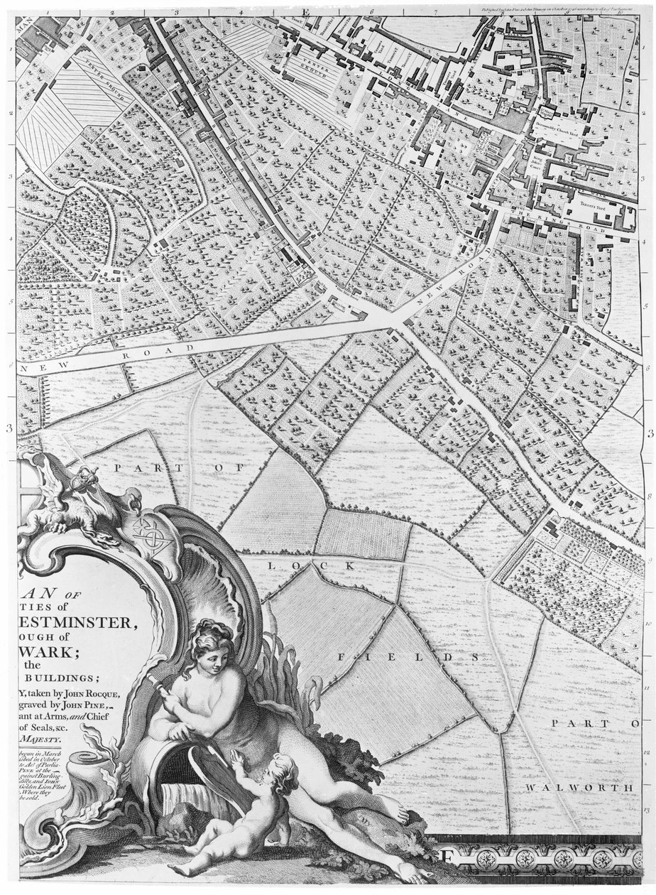 Een Kaart van Camberwell, Londen, 1746 door John Rocque