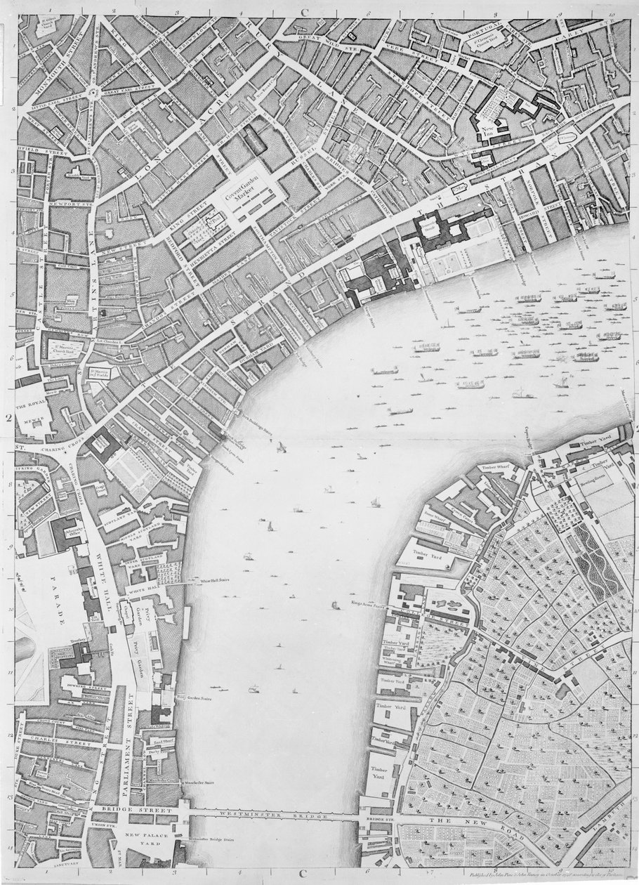 Een kaart van Covent Garden en Westminster, Londen, 1746 door John Rocque