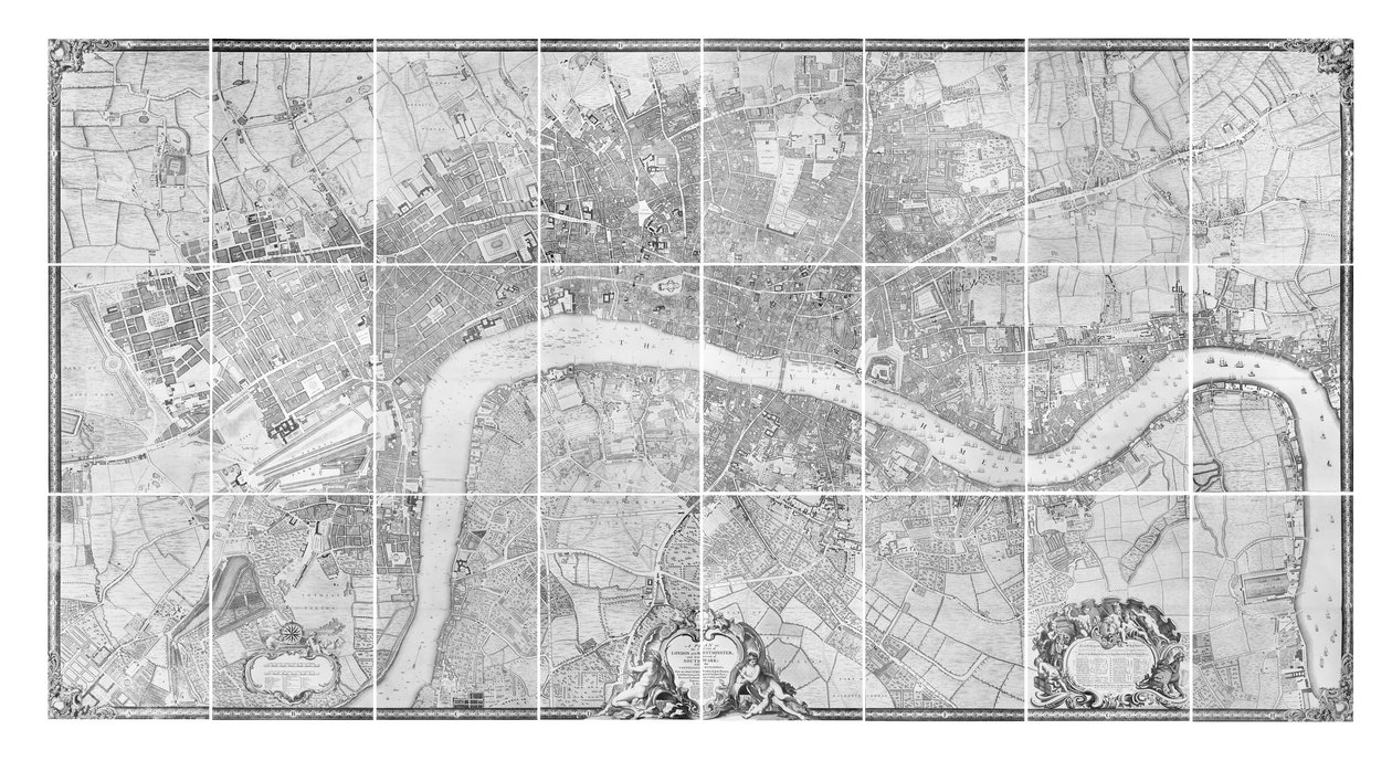 Een plan van de steden Londen en Westminster, en het stadsdeel Southwark, 1746 door John Rocque