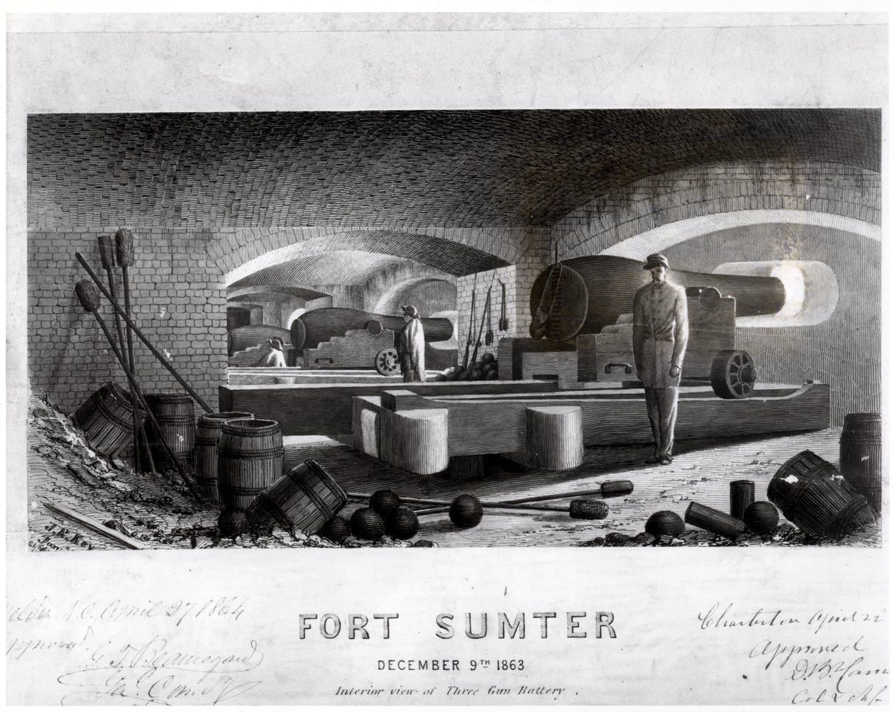 Fort Sumter, Binnenaanzicht van Drie Kanon Batterij, december 1863 door John Ross Key