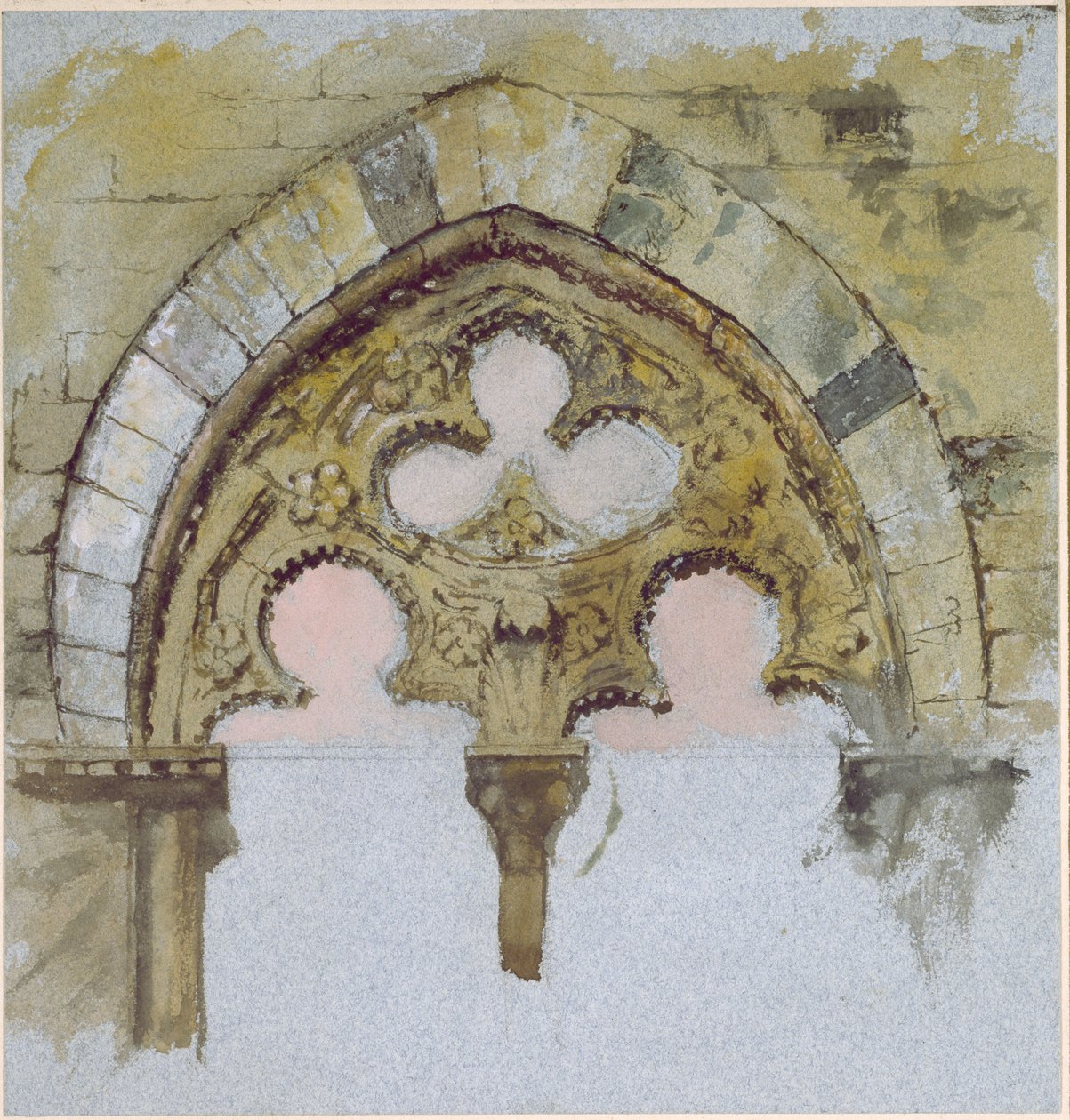 Een Raam van het Palazzo Tolomei, Siena, toont de ruwe en asymmetrische Plaatsing van massieve Stenen, 25 - 27 juni 1870 door John Ruskin