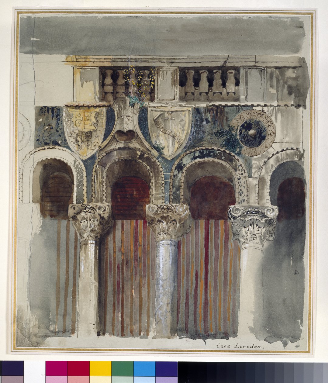 Studie van de marmeren inleg op de voorkant van de Casa Loredan, Venetië, september - oktober 1845 door John Ruskin