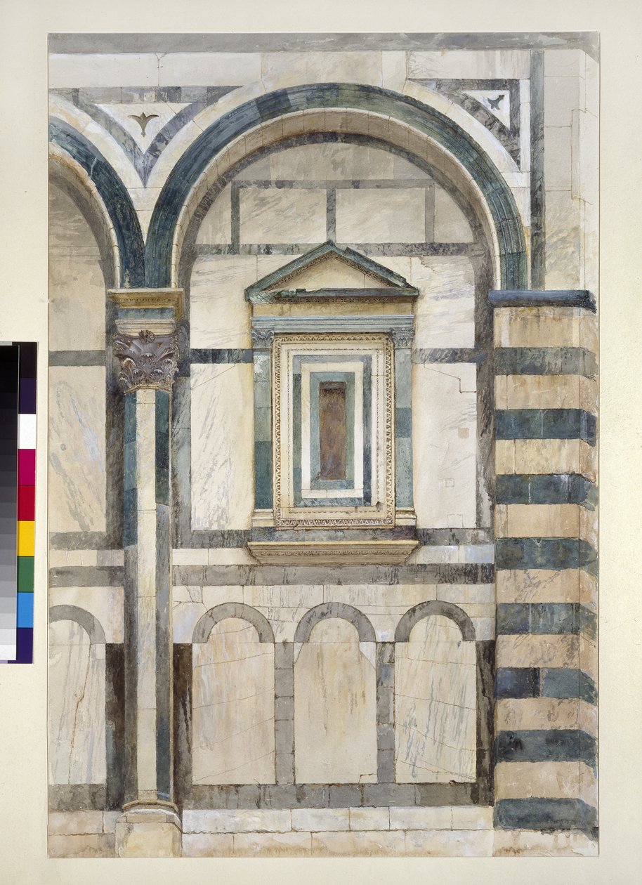De doopkapel, Florence: Studie van het bovenste deel van het rechter compartiment op de zuidwestelijke gevel, 1 - 14 juni 1872 door John Ruskin