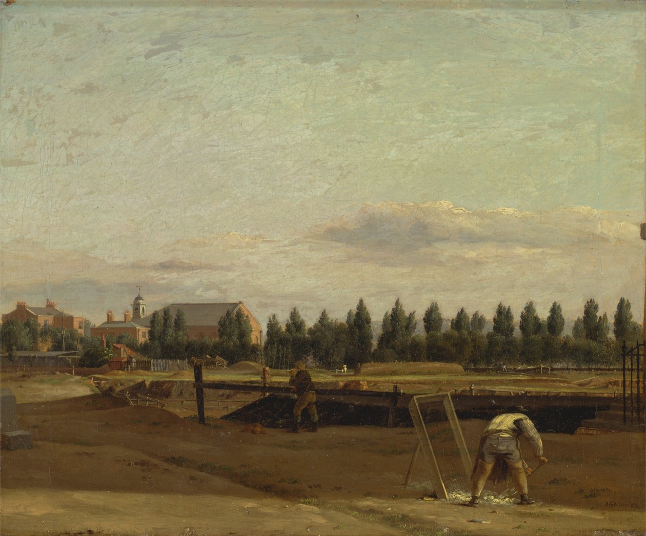 Het Uitgraven van het Regents Kanaal, met een Uitzicht op de Marylebone Kapel door John Seguier