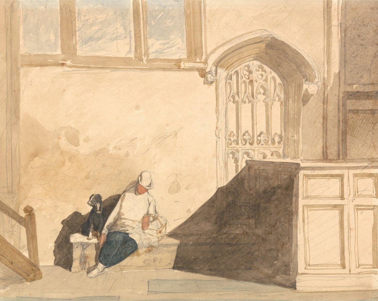 Boodschappenjongen slaapt in een kerk door John Sell Cotman