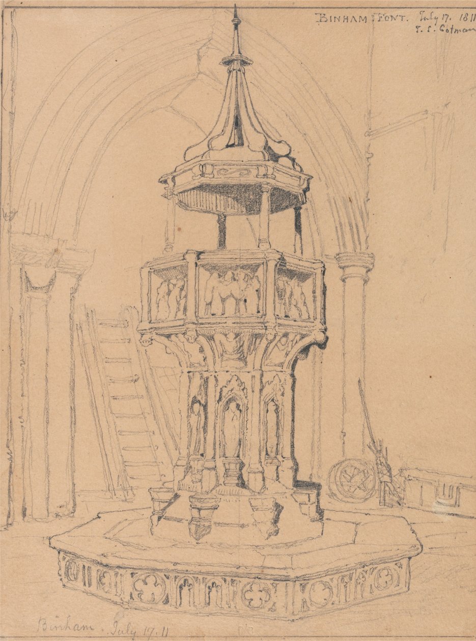 Doopvont in Binham Kerk, Norfolk door John Sell Cotman