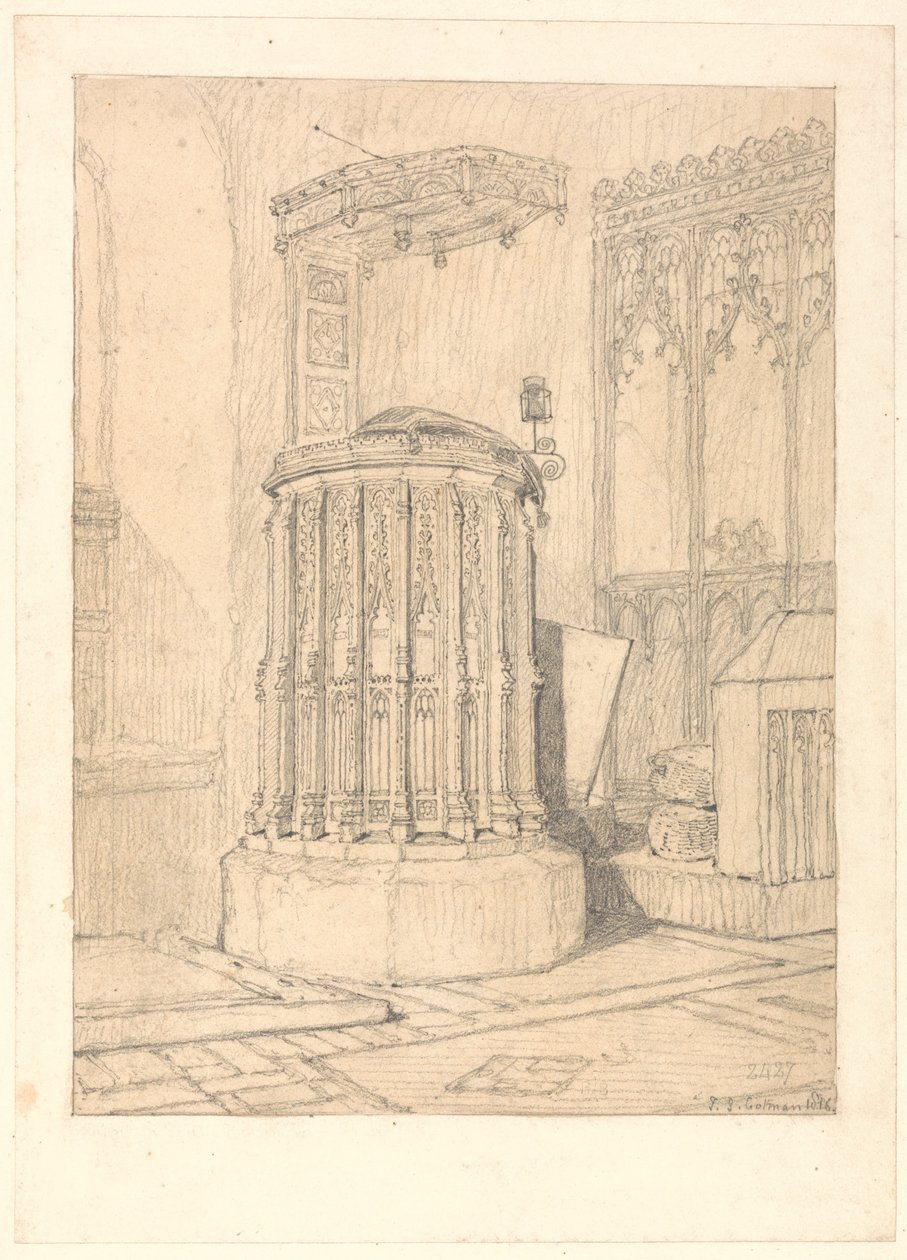 Preekstoel in de kerk van South Burlingham, Norfolk door John Sell Cotman