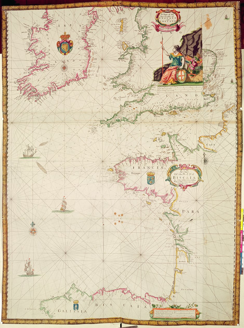 Kaart van de zeekusten van Engeland en Ierland en van de Golf van Biskaje door John Seller