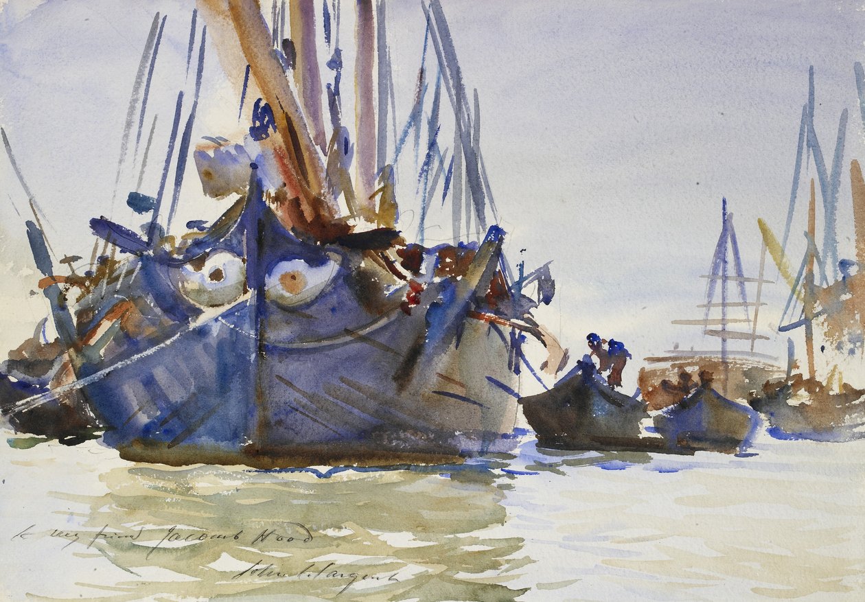 Italiaanse zeilschepen voor anker door John Singer Sargent
