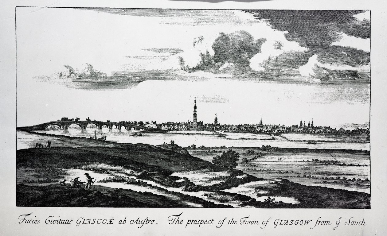 Het uitzicht op de stad Glasgow vanuit het zuiden, uit 