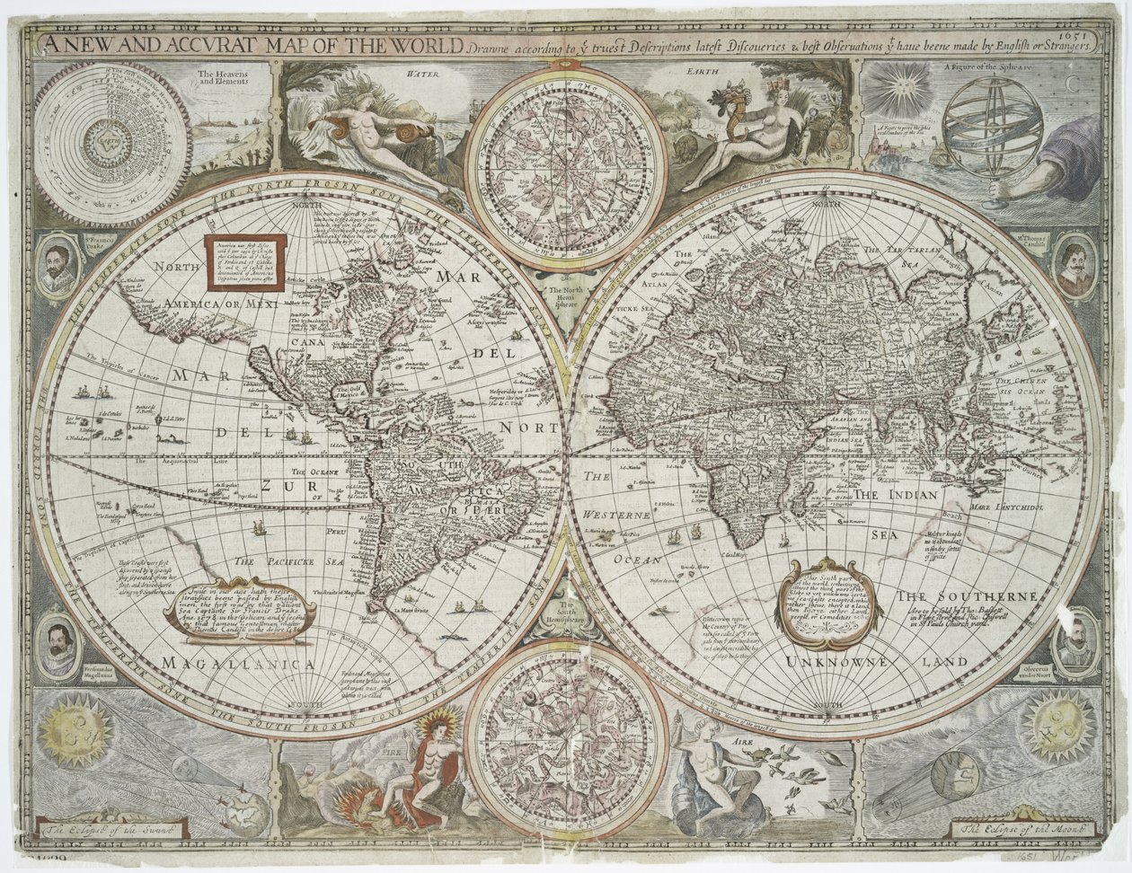 Een nieuwe en nauwkeurige kaart van de wereld, 1676 door John Speed