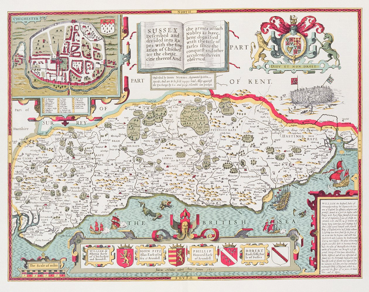 Sussex, gegraveerd door Jodocus Hondius (1563-1612) uit John Speed