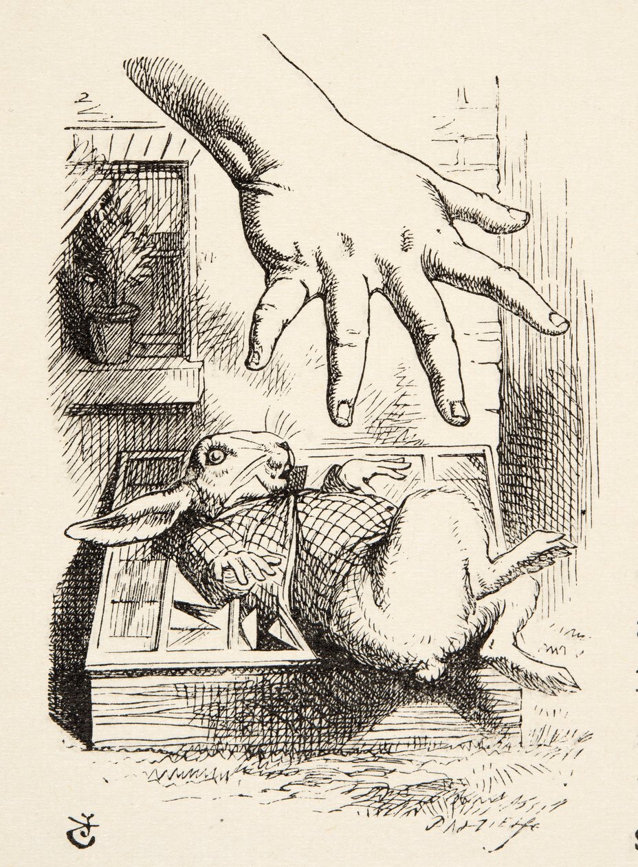 Alice laat het Witte Konijn vallen, uit Alice