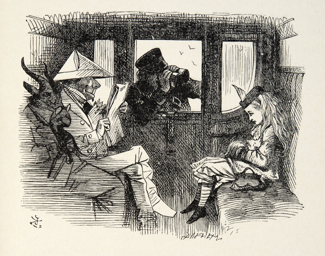Alice in de Treinwagon, illustratie uit Through the Looking Glass door Lewis Carroll, 1872 door John Tenniel