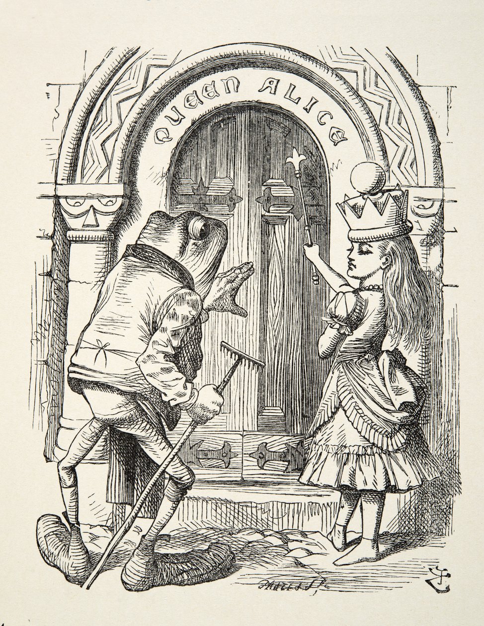 Koningin Alice en de Kikker illustratie uit Through the Looking Glass door Lewis Carroll, 1872 door John Tenniel