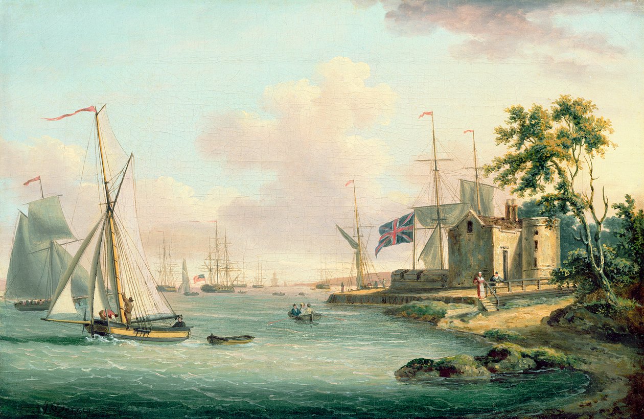 Een uitzicht op het Royal Yacht Squadron, Isle of Wight door John Thomas Serres