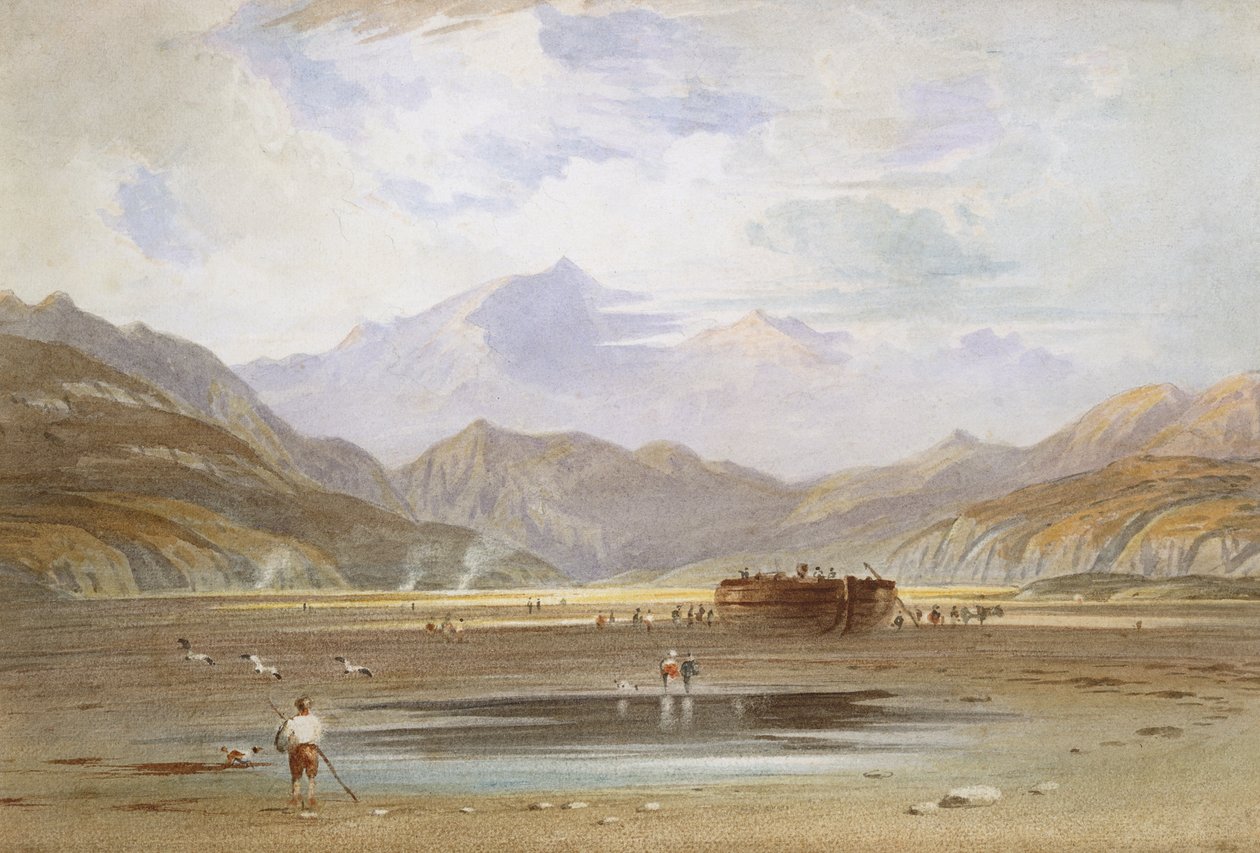 Een uitzicht op Snowdon vanaf Traeth Bach, Merioneth door John Varley