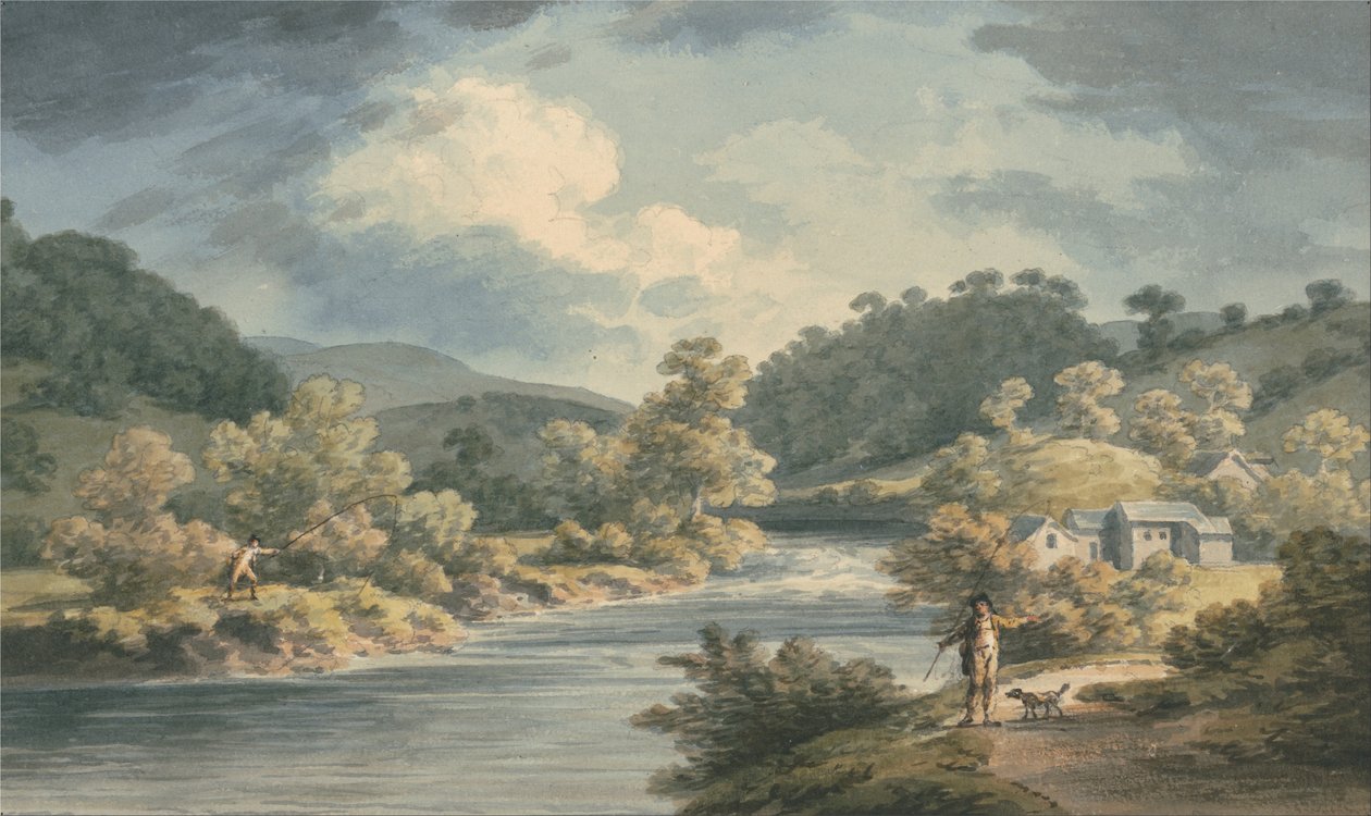 Een visser in de vallei van Myfod, locatie van het paleis van de prinses van Powis door John Warwick Smith