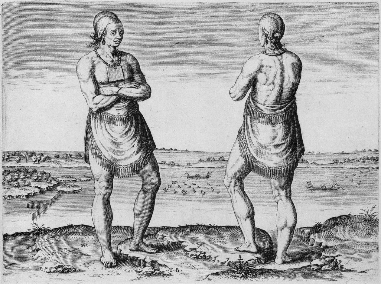 Indiase ouder of hoofdman, gegraveerd door Theodor de Bry (1528-1598) door John White