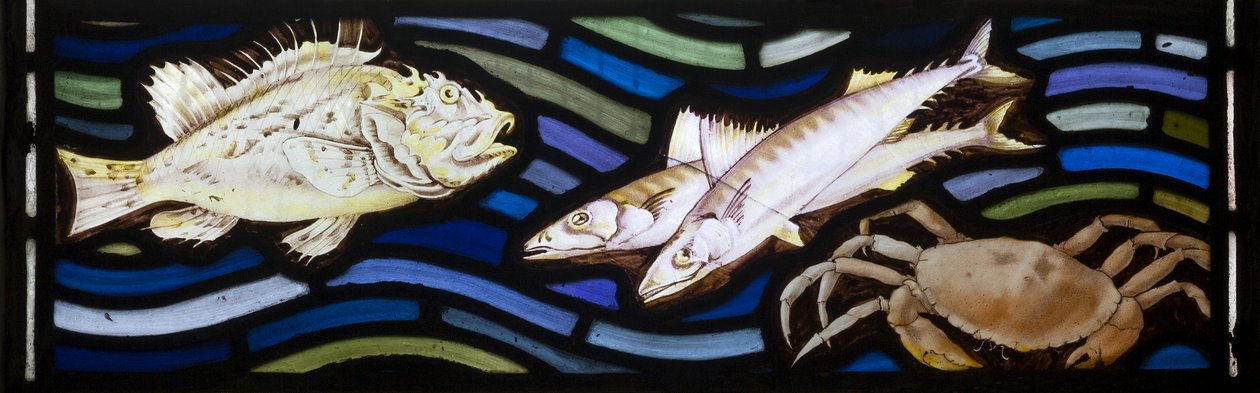 Vissen en Krabben, Te Deum, Oostelijk Raam door John William Brown