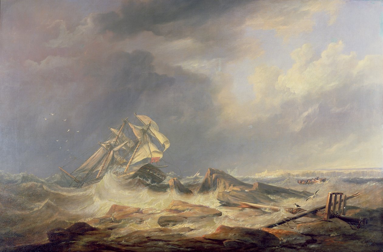 Een schoener gedreven naar de rotsen door John Wilson Carmichael