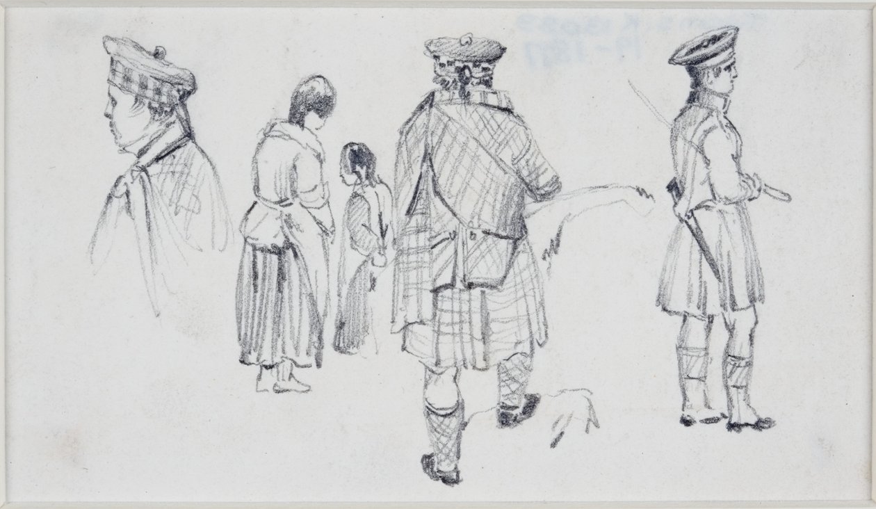 Vijf figuren in Schotse kleding door John Wilson Carmichael