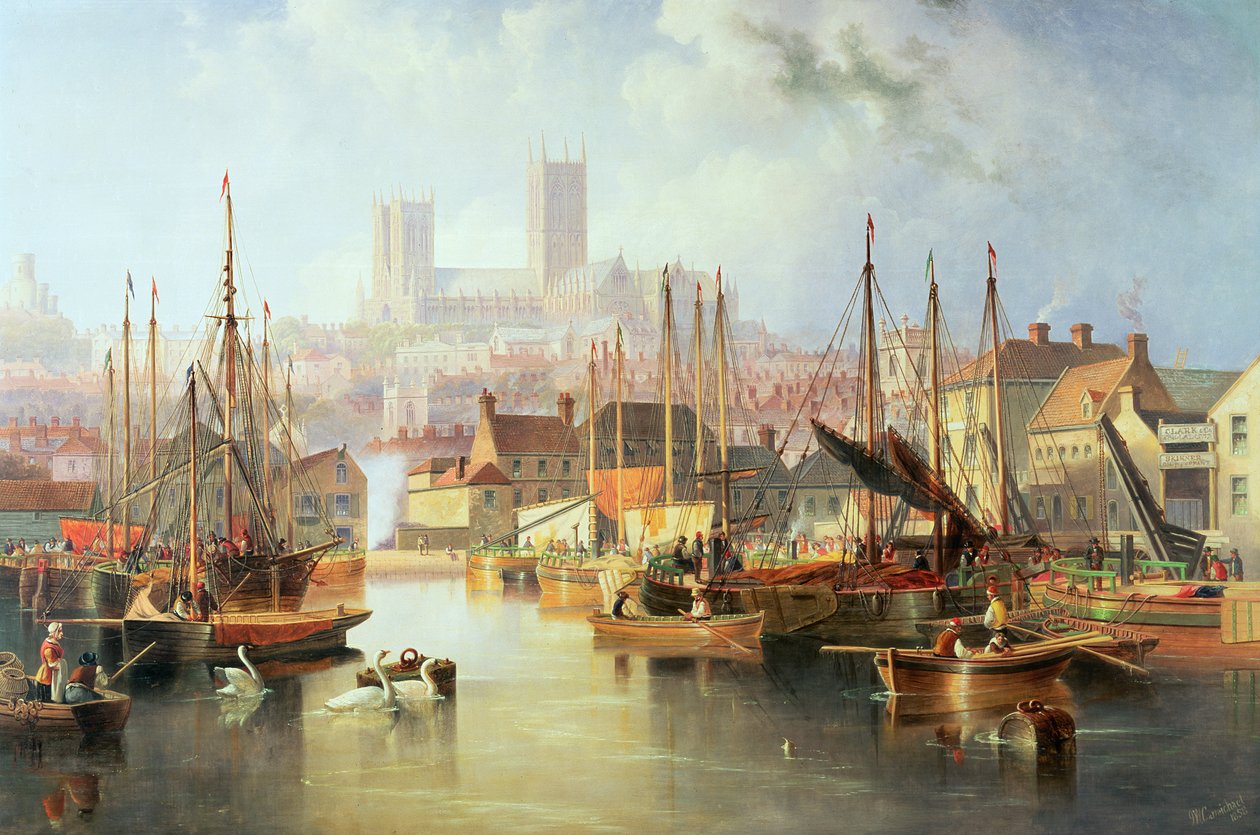 De Brayford Pool en de Kathedraal van Lincoln door John Wilson Carmichael
