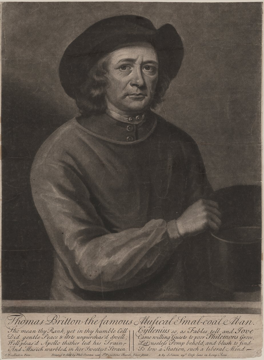 Thomas Britton, gegraveerd door John Simon, 1703 door John Wollaston