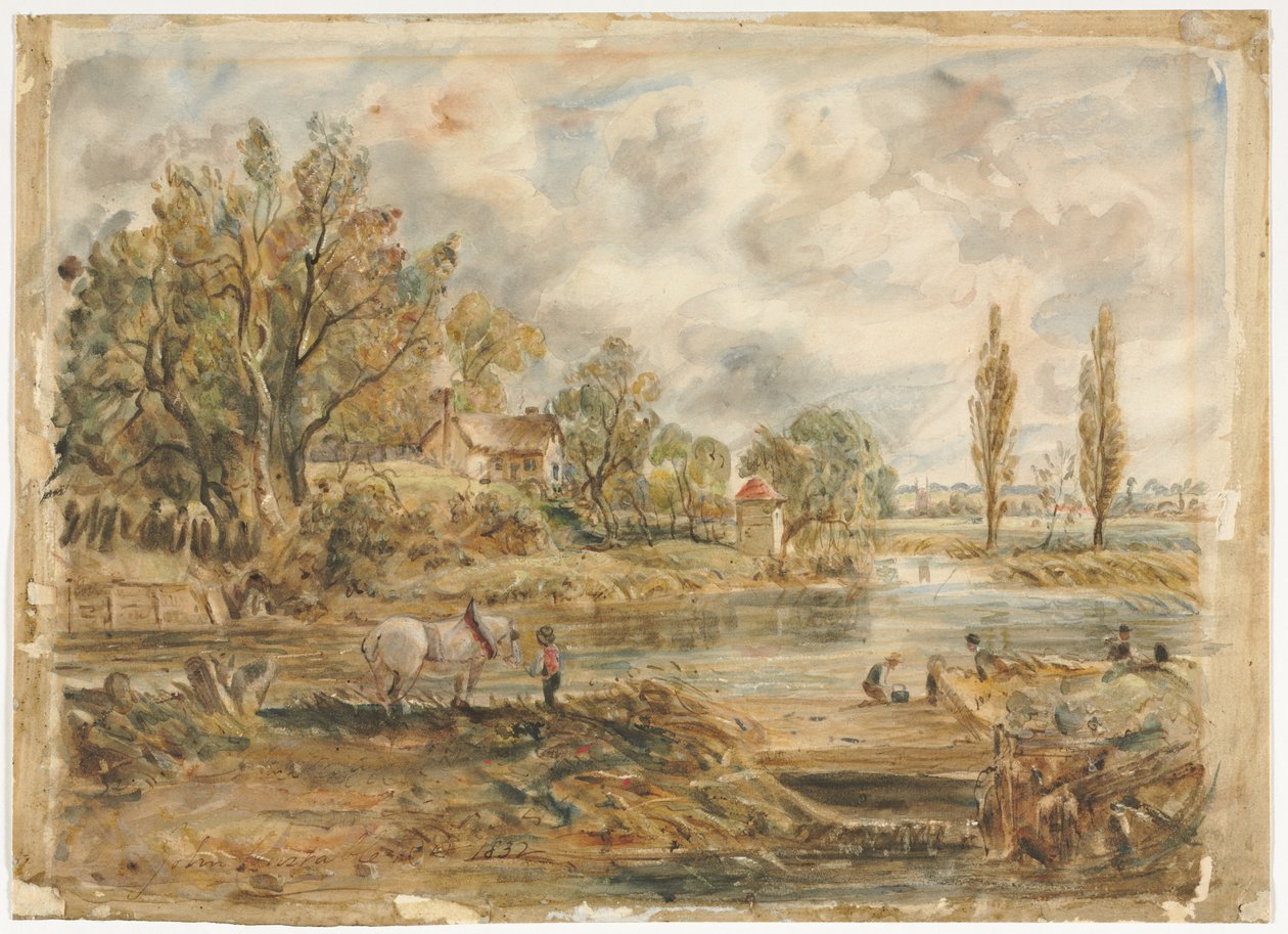 Het witte paard (aquarel) door John (after) Constable