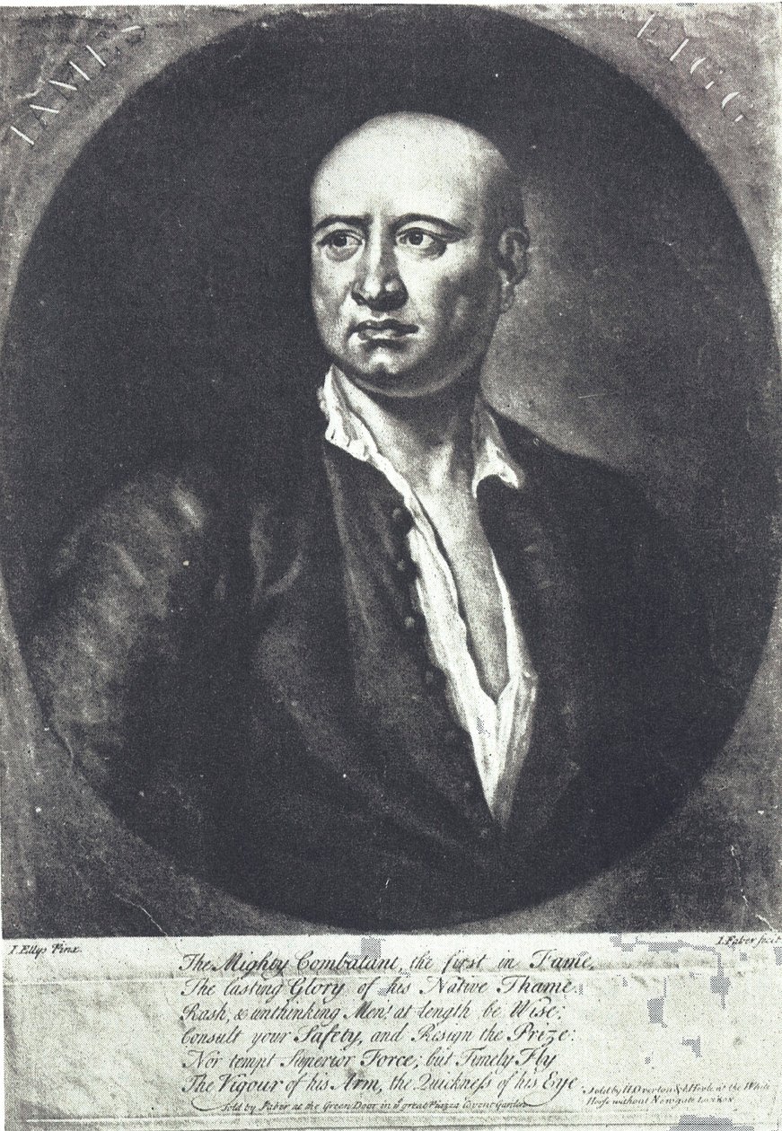 James Figg, eerste Engelse kampioen bare-knuckle boksen, overleden 1734 door John (after) Ellys