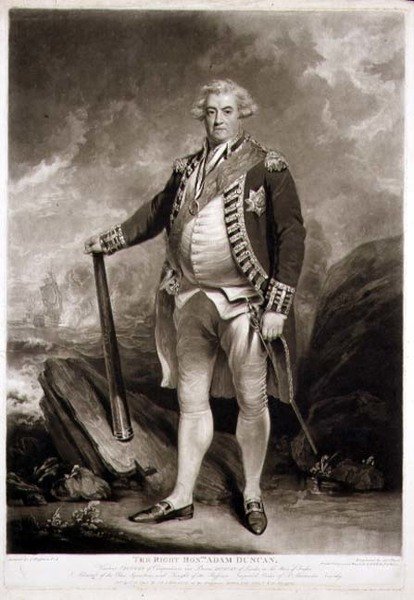 Portret van Adam, burggraaf Duncan, admiraal van het Blauwe Eskader, gegraveerd door James Ward 1798 door John (after) Hoppner