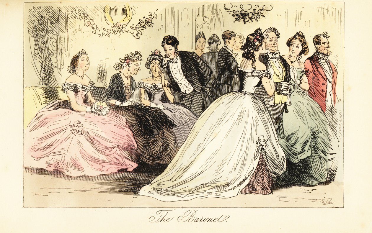 Aankomst van de aristocratie op een dansbal in een groot huis door John (after) Leech