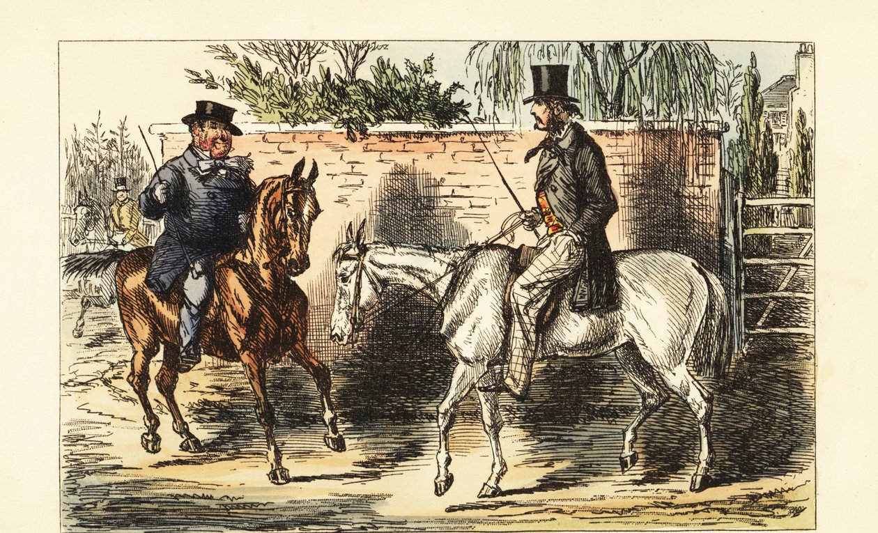 Engelse heer op een oude knol afgewezen door een man op een vos door John (after) Leech