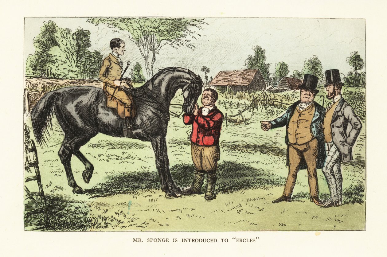 Twee Engelse heren beoordelen een paard in een paddock door John (after) Leech