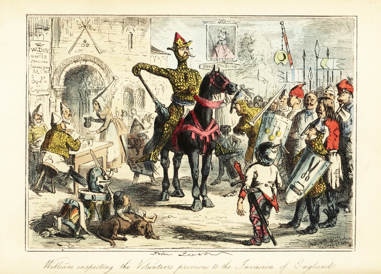 Willem de Veroveraar met zijn bonte leger van Normandiërs in 1066 door John (after) Leech