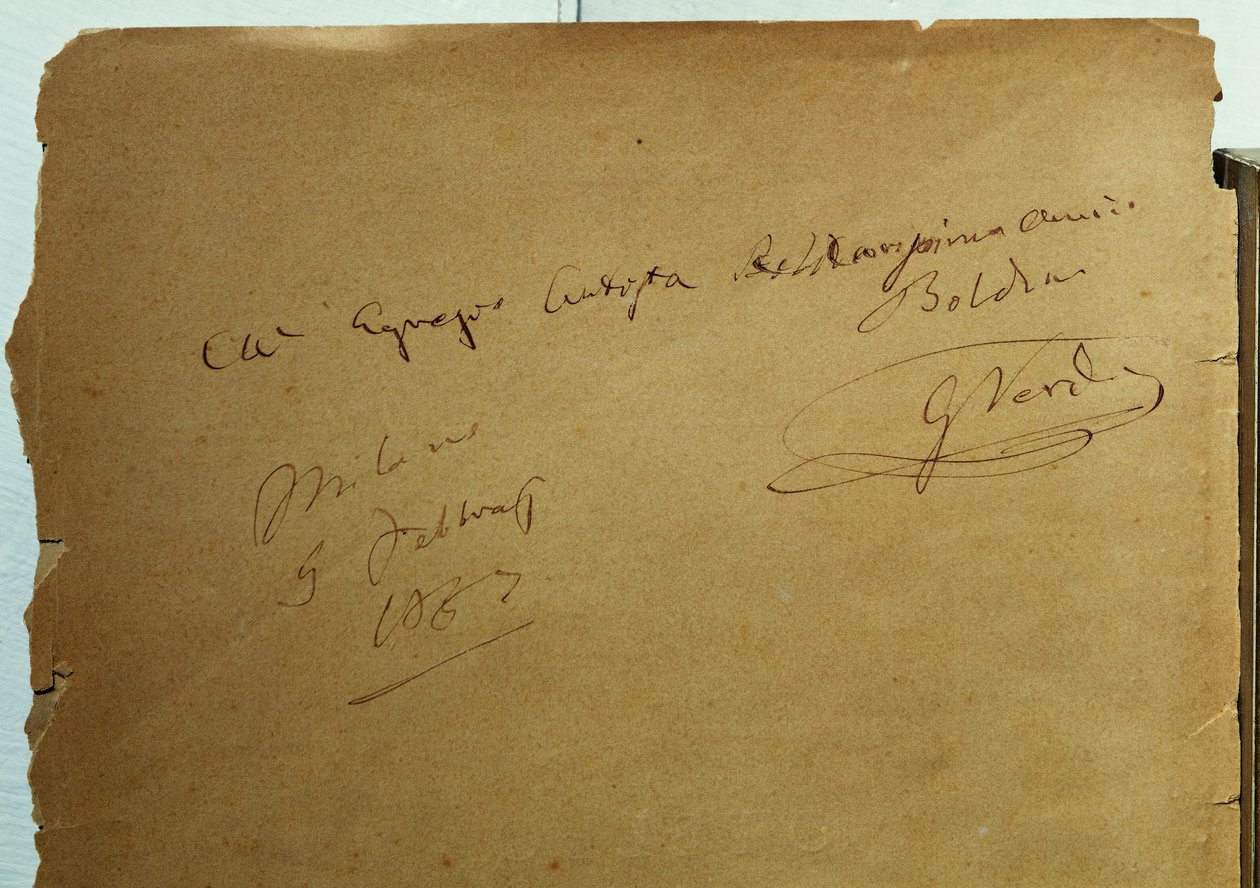Gesigneerde opdracht door Giuseppe Verdi (1813-1901) aan Giovanni Boldini (1842-1931) door Walter Charles Mills