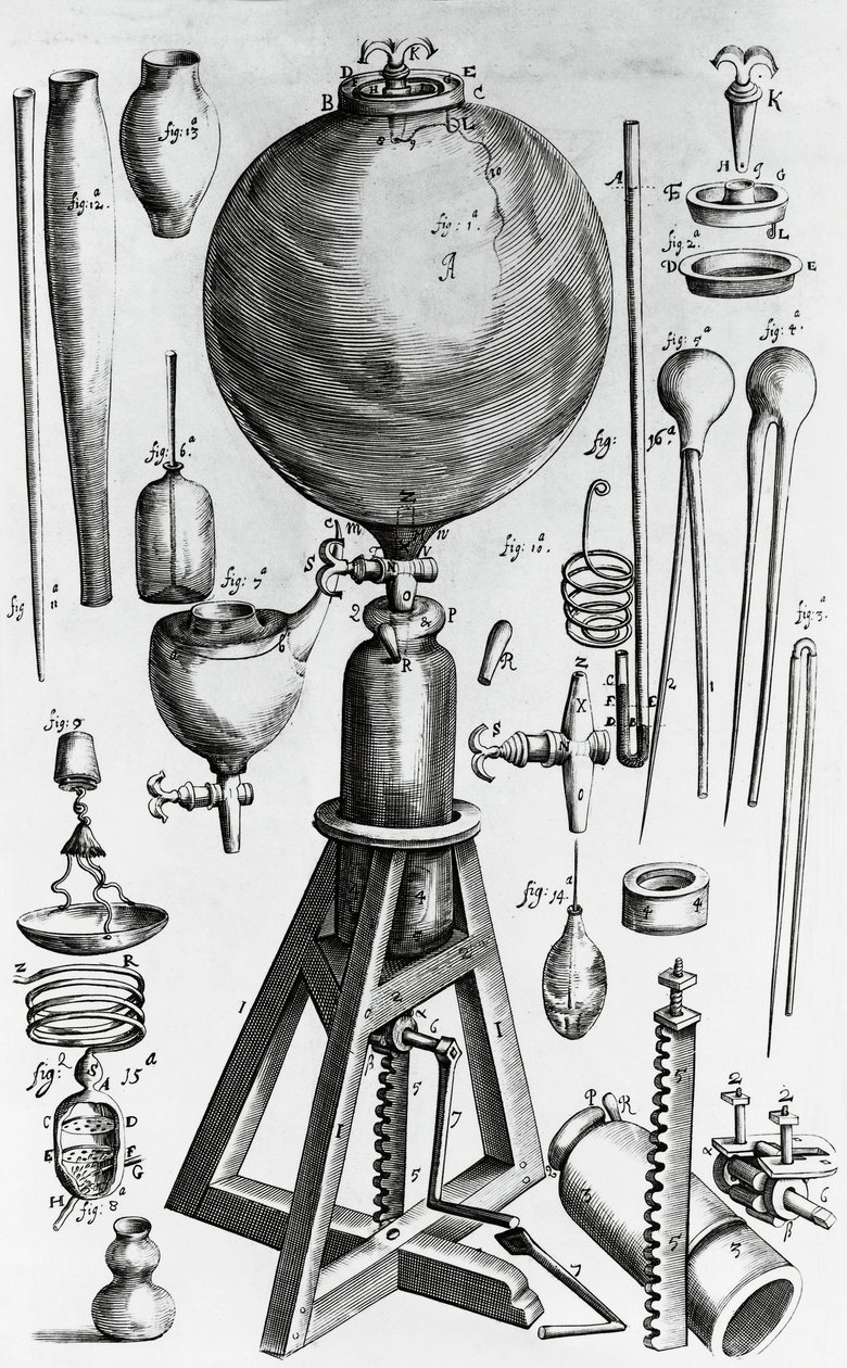 Nieuwe fysisch-mechanische luchtexperimenten, door Robert Boyle (1627-1691), gravure door Walter Charles Mills