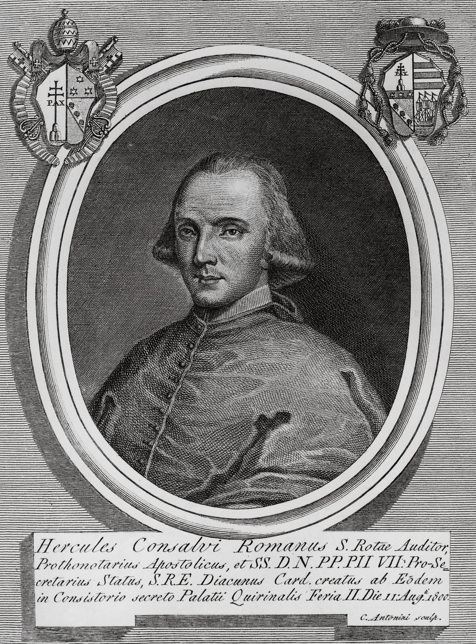 Portret van Ercole Consalvi (1757-1824), Italiaanse kardinaal en politicus, gravure door Carlo Antonini door Walter Charles Mills