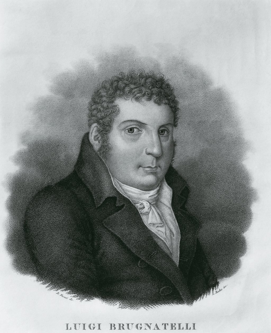 Portret van Luigi Valentino Brugnatelli (1761-1818), Italiaanse chemicus en uitvinder van galvaniseren, ets door Luigi Rados naar tekening van Roberto Focosi door Walter Charles Mills