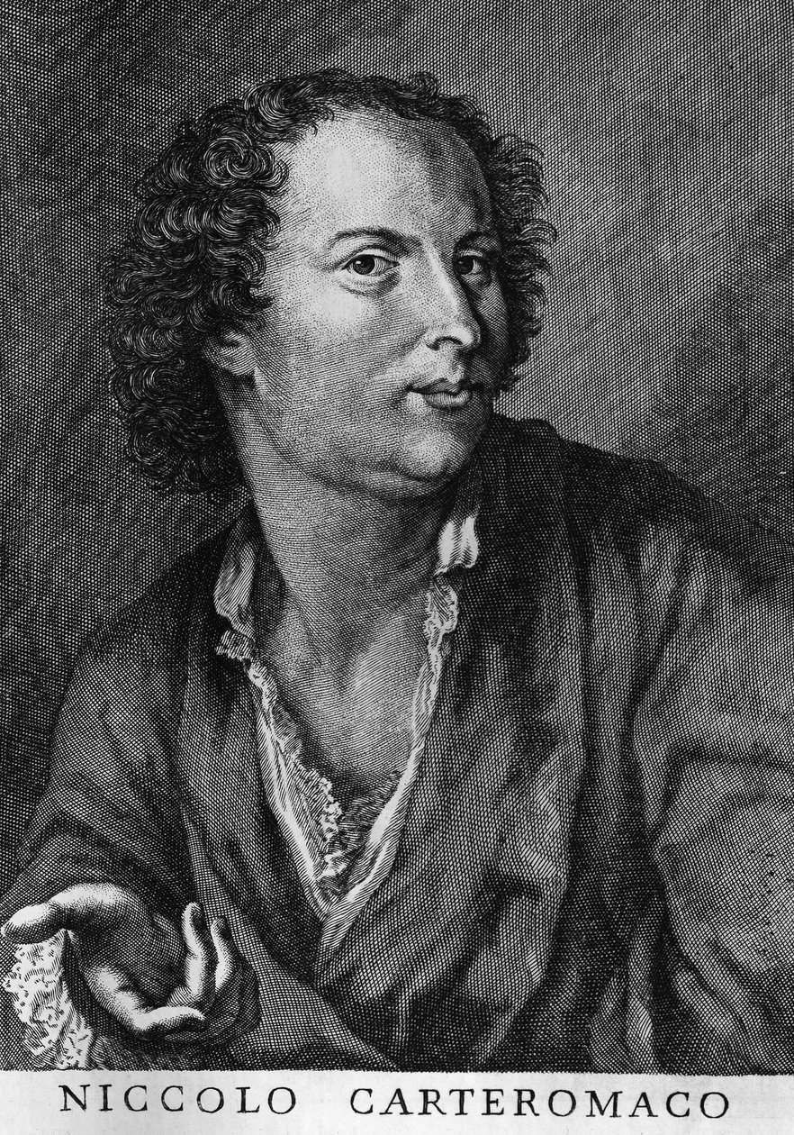 Portret van Niccolo Forteguerri, ook bekend als Niccolo Carteromaco (1674-1735), Italiaanse dichter, gravure door Walter Charles Mills