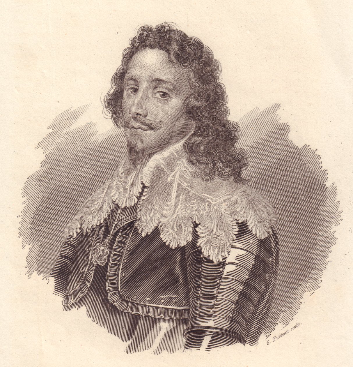 Portret van Thomas Francis van Savoye, Prins van Carignano (1596-1656), kopergravure door G Fusinati naar schilderij van Van Dick door Walter Charles Mills
