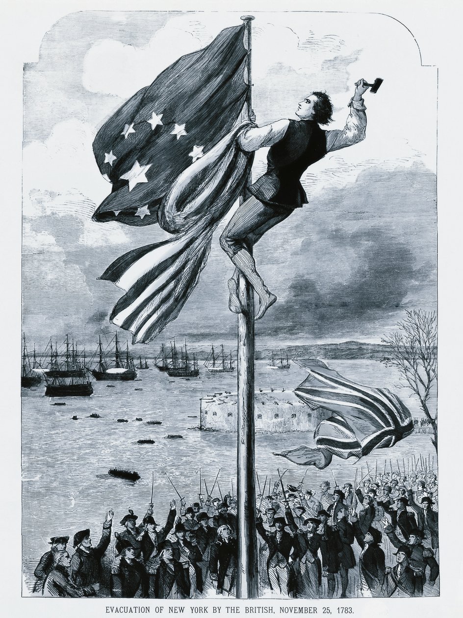 De Britten verlaten New York, terwijl de Amerikaanse vlag wordt gehesen, 25 november door Walter Charles Mills