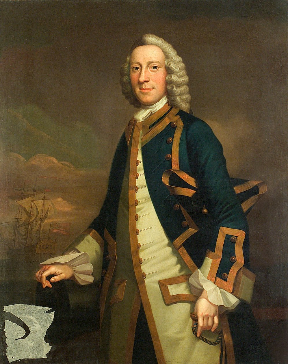 Portret van een kapitein, c.1750 door John (attr.to) Wollaston